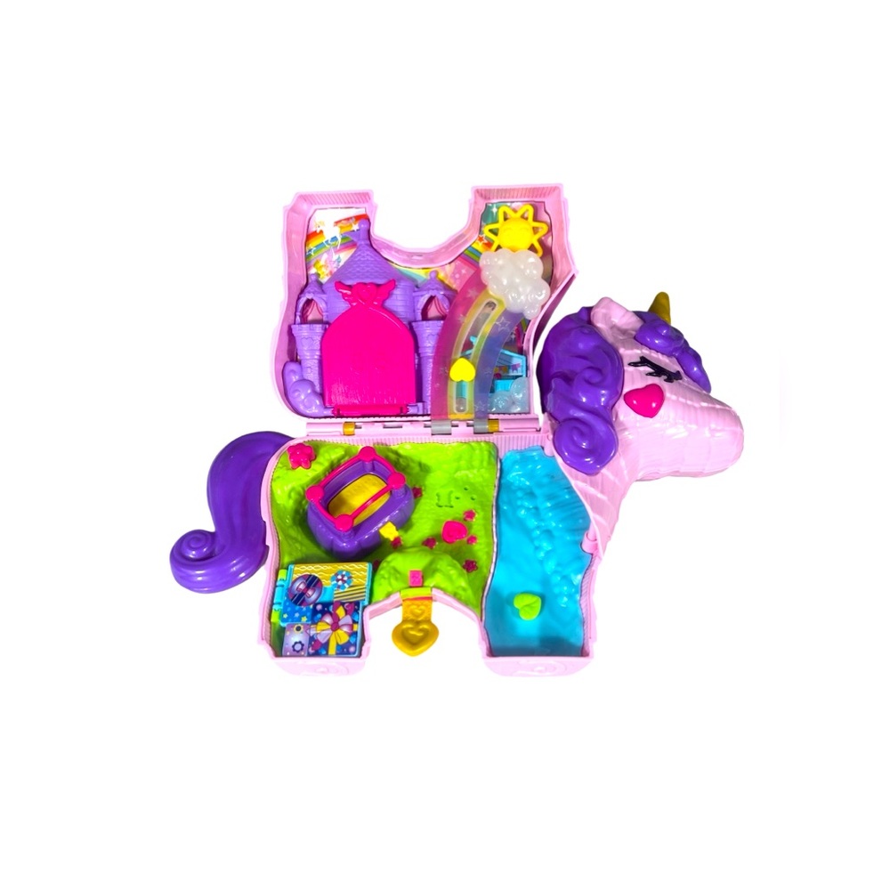 Polly Pocket Micro Unicorn Party Playset, Pink Unicorn Toy with Purple Hair